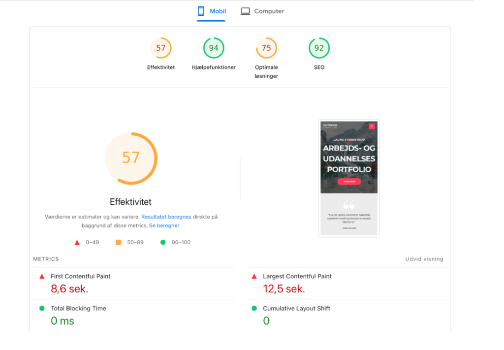 Pagespeed mobil Laura Steenstrup
