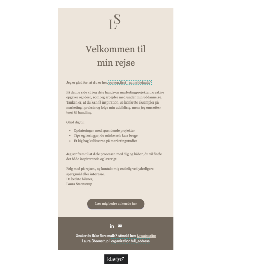 Klaviyo velkomst email